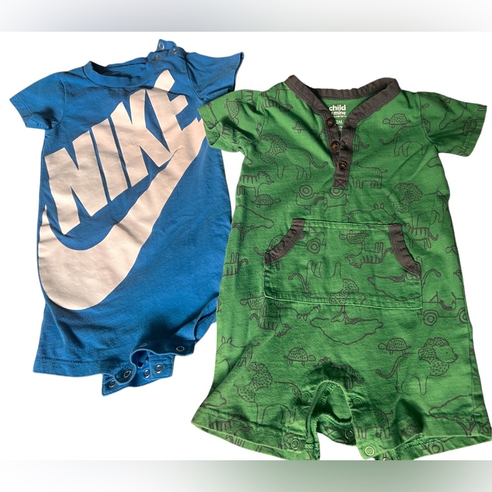 Nike Blue Baby Romper and Green Child of Mine Romper Set-2 pieces